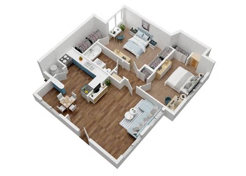 Floor plan for 2 beds, 1 bath, 750 sqft
